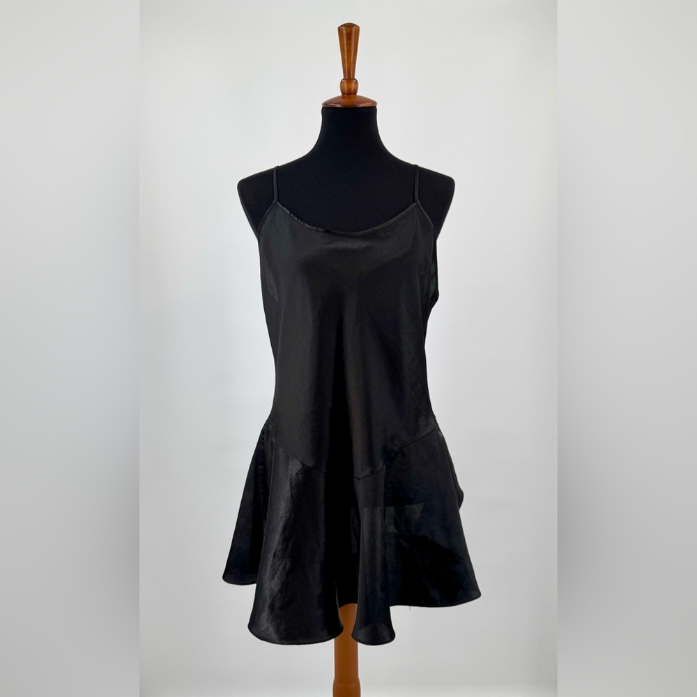 Victoria's Secret Collection Black Silky Satin Short Slip Gown Skater Dress Sz M